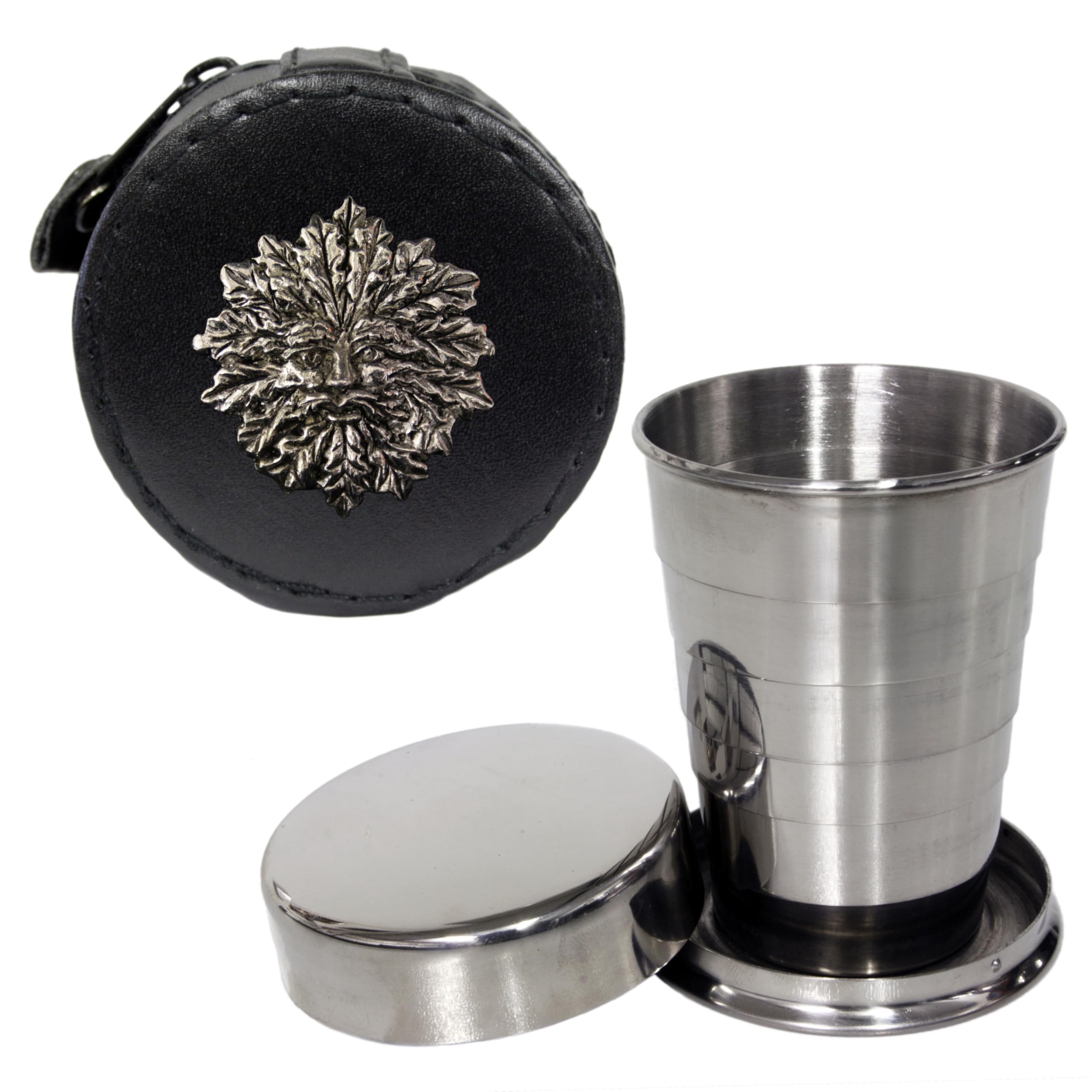 Gobelet pliable de 59 ml petit verre télescopique de poche étui cuir marron Green Man