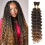 Human Braiding Hair Mix Synthetic Boho Hair for Braiding, 20 Inch Deep Wave Bulk for Boho Braids 2 Pcs Curly Bohemian Wet and Wavy Braiding Hair(4/27, 20 Inch-2pcs)