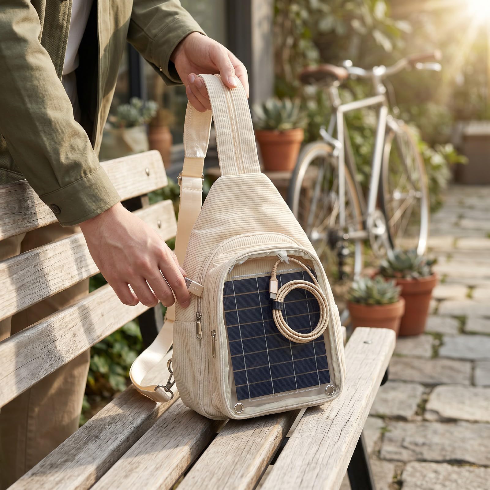 Fockety Zaino con Pannello Solare, Zaino da Trekking Pieghevole in Silicio Monocristallino da 20 W con Caricatore Solare da Esterno per Viaggi Scolastici All'aperto, Sport e