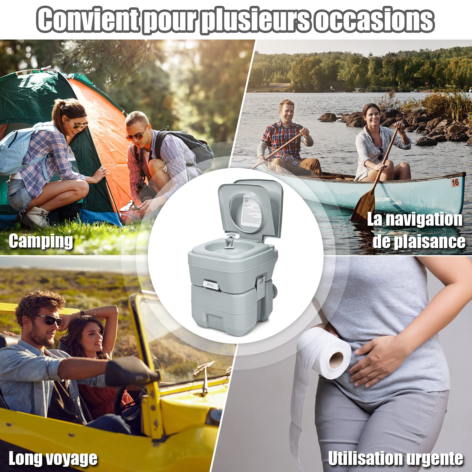 COSTWAY 20 L Inodoro Portátil con Tapa para Camping Viaje Móvil WC/Baño Portátil Camping Exterior con Extraíble Tanque de Aguas Residuales y Tanque de Agua Dulce 12 L