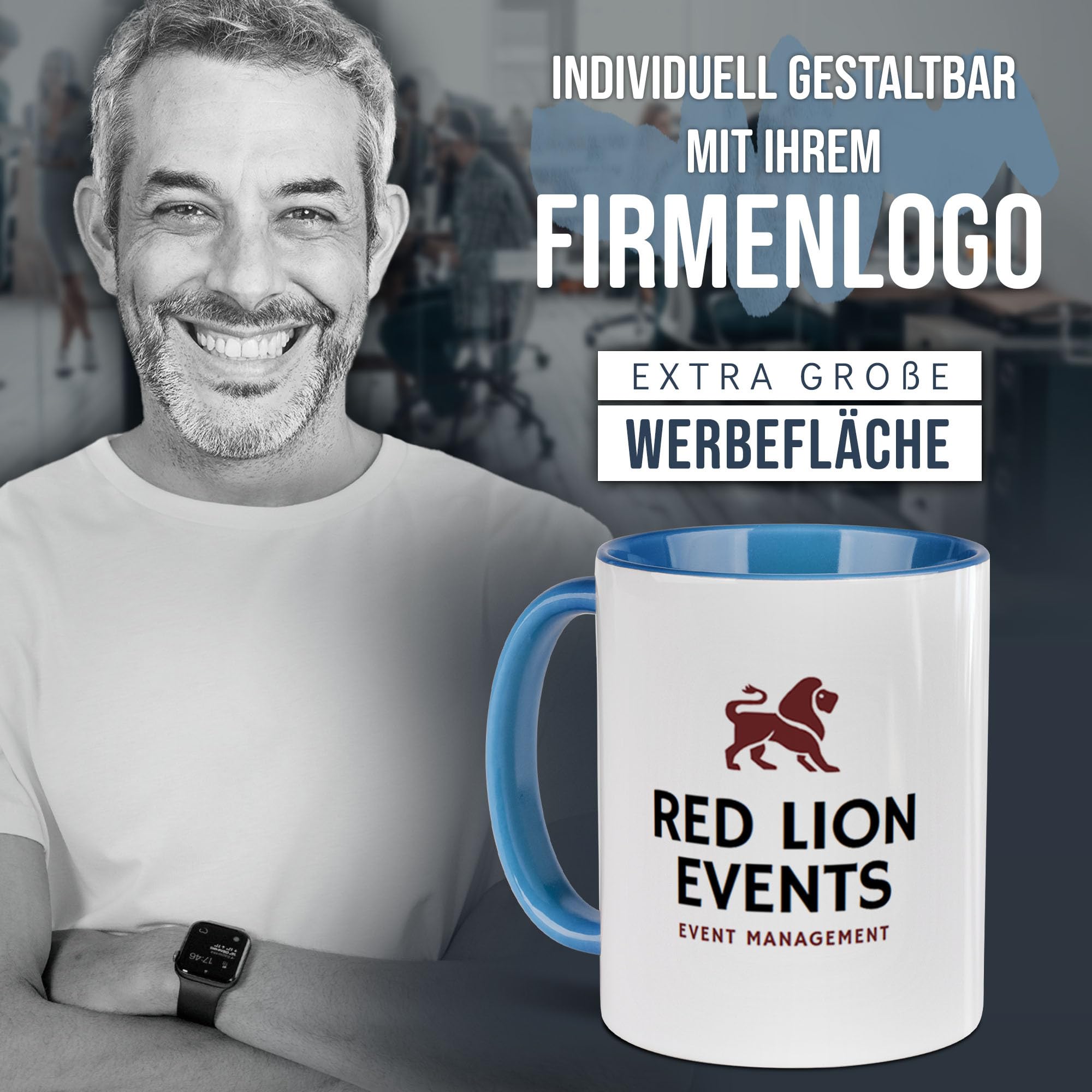 Tassendruck Firmen-Tassen 6 Stück mit eigenem Logo gestalten - Geschenke zum Firmenjubiläum, für Kollegen, Merchandise, B2B