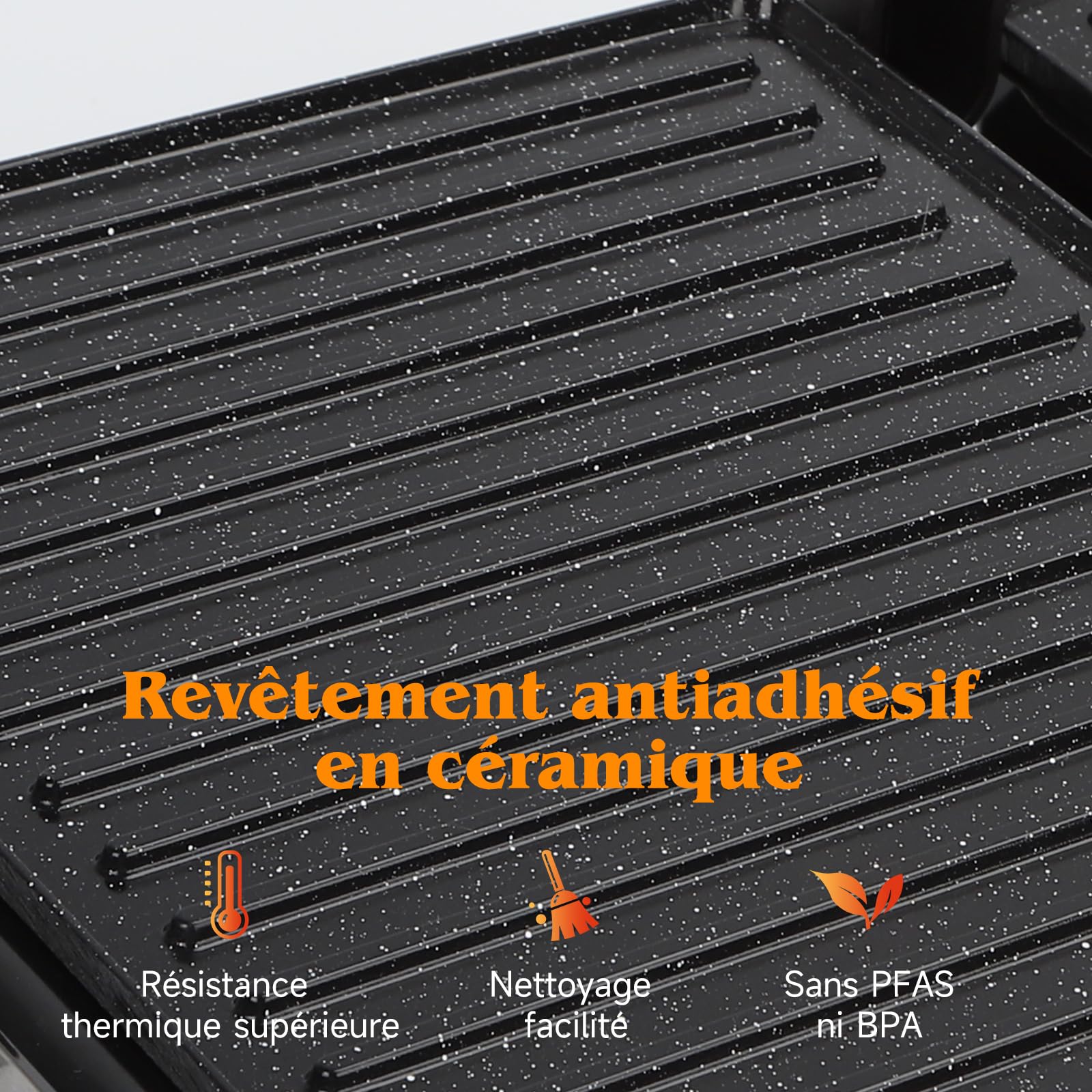 Aigostar Grill Electrique, Gril Viande et Panini, Revêtement Antiadhésif en Céramique Sans PFAS ni BPA, Minuterie de 30min, 2000W, Ouverture à 180°, Thermostat Réglable, Roast