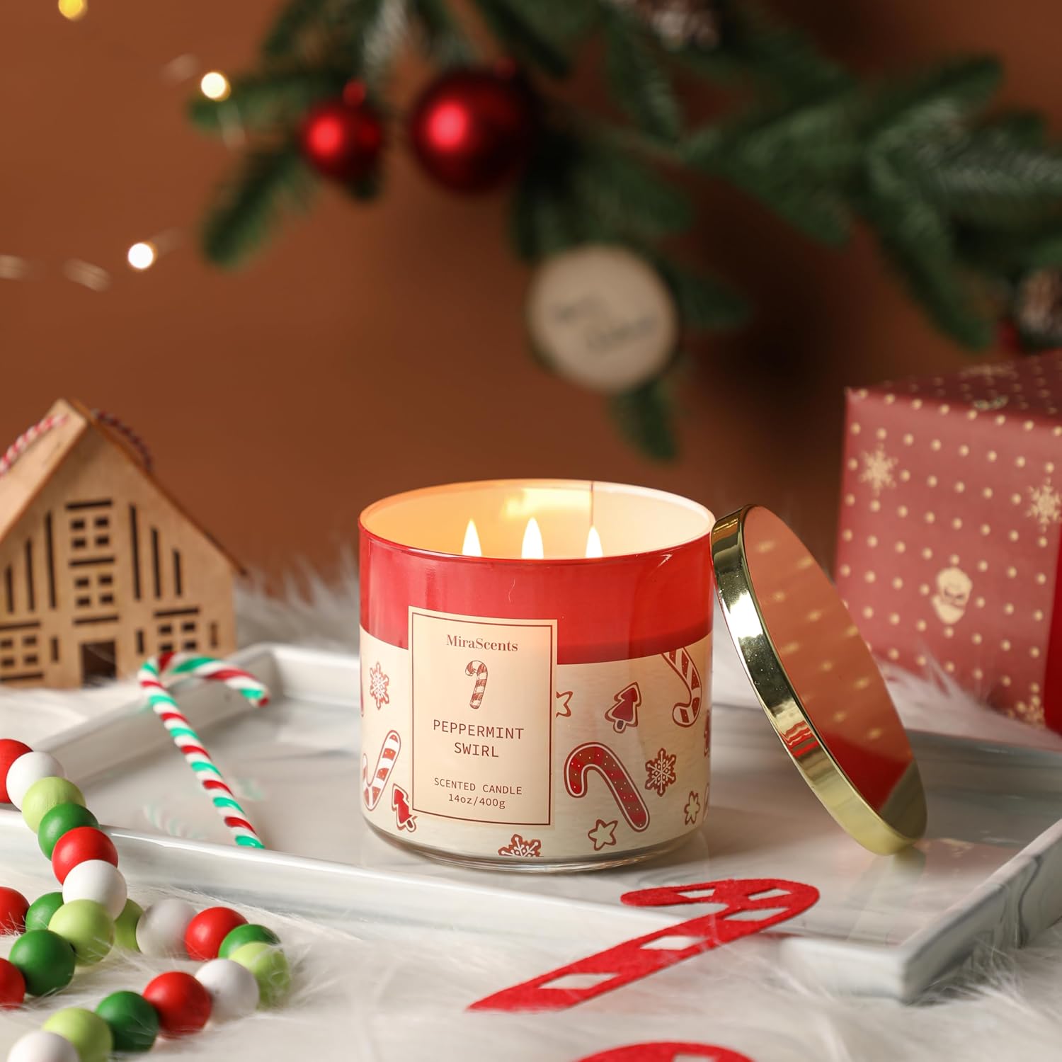 Christmas Cookie Candle, Christmas Crushed Candy Cane Scented Jar Candle, Holiday Decor Collection, Large 3 Wicks Candle, 14oz - Image 2