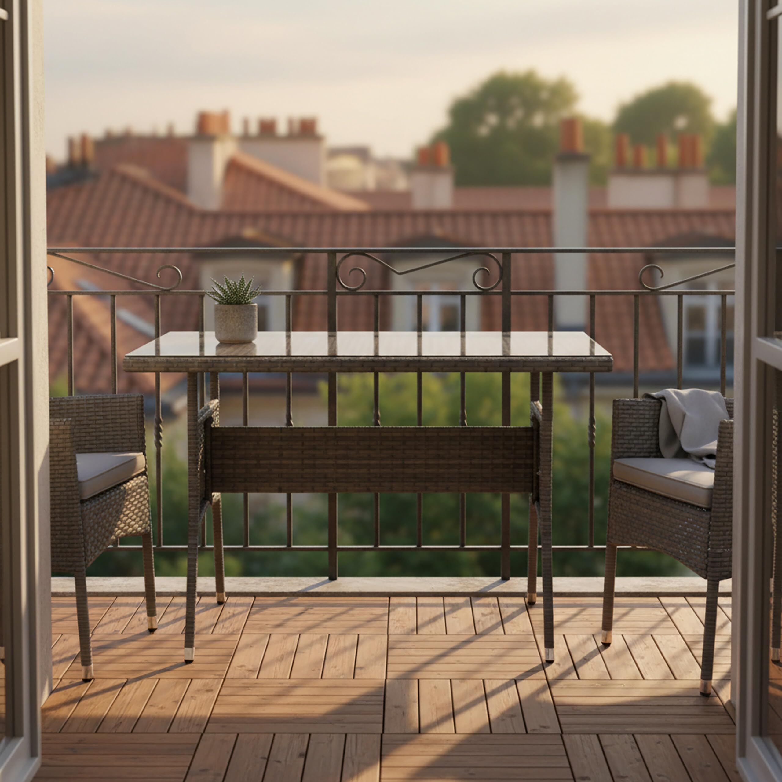 Relaxdays Tavolo da Giardino 70x100x60 cm, Resistente alle intemperie, polyrattan, Piano in Vetro
