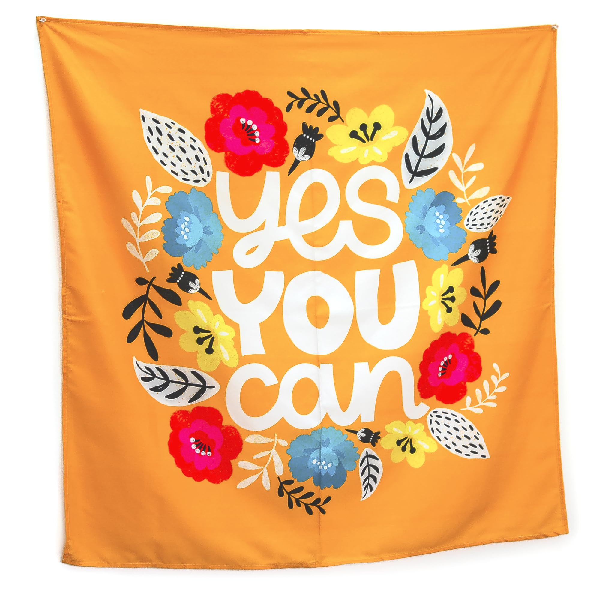 "Yes You Can" Motivational Tapestry - Inspirational Quote Wall Hanging for Kids, Teens & Classrooms - Lightweight, Easy to Hang Positive Banner - 36" x 36" - Floral Canvas for Dorm or Bedroom Decor