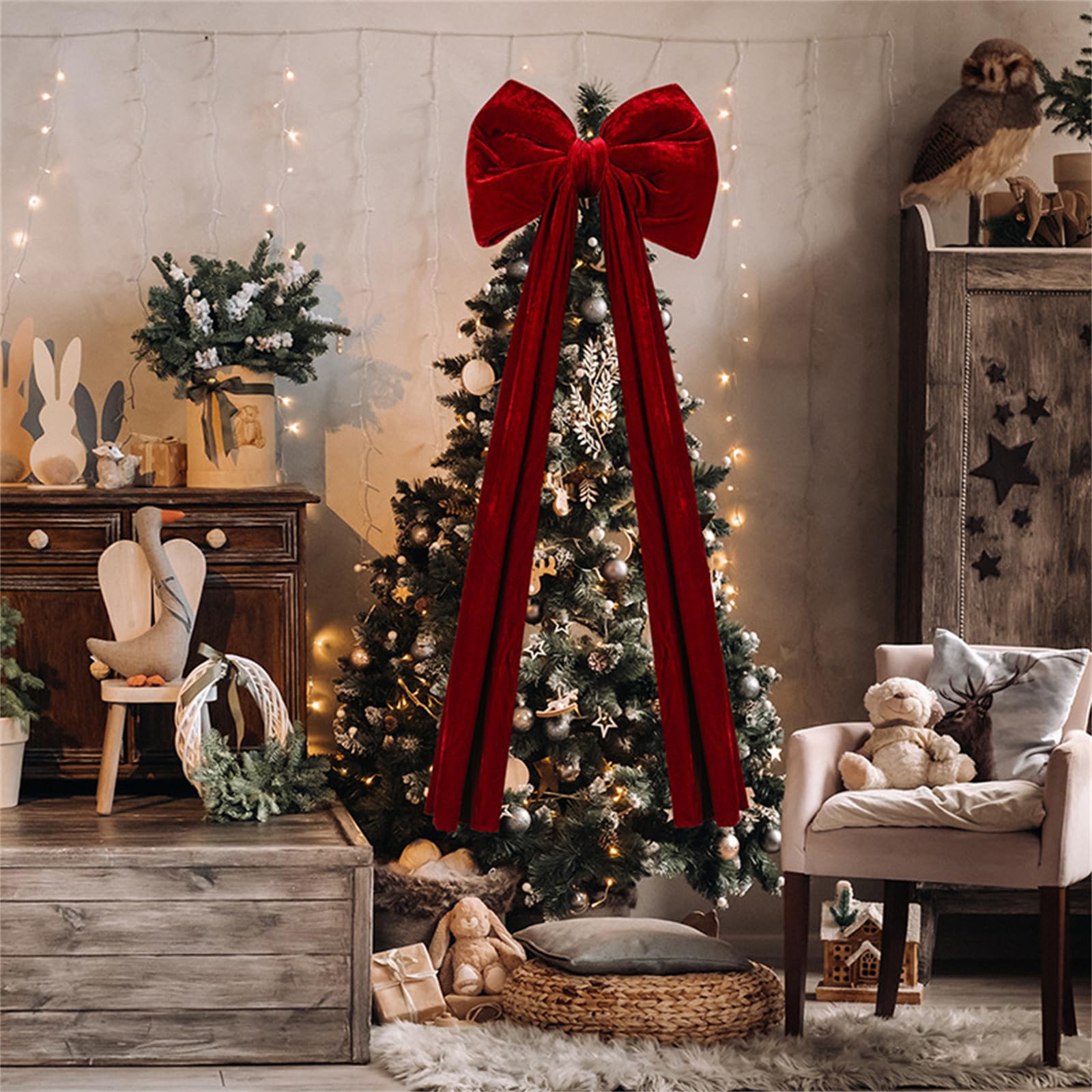 80 cm GroßE Rote Schleife, Extra GroßE Weihnachtsbaumspitze Aus Samt, Samtschleife FüR Weihnachtsbaum, Weihnachtsdekoration FüR Zuhause, Hochzeit, Party Dekoration (220cm)