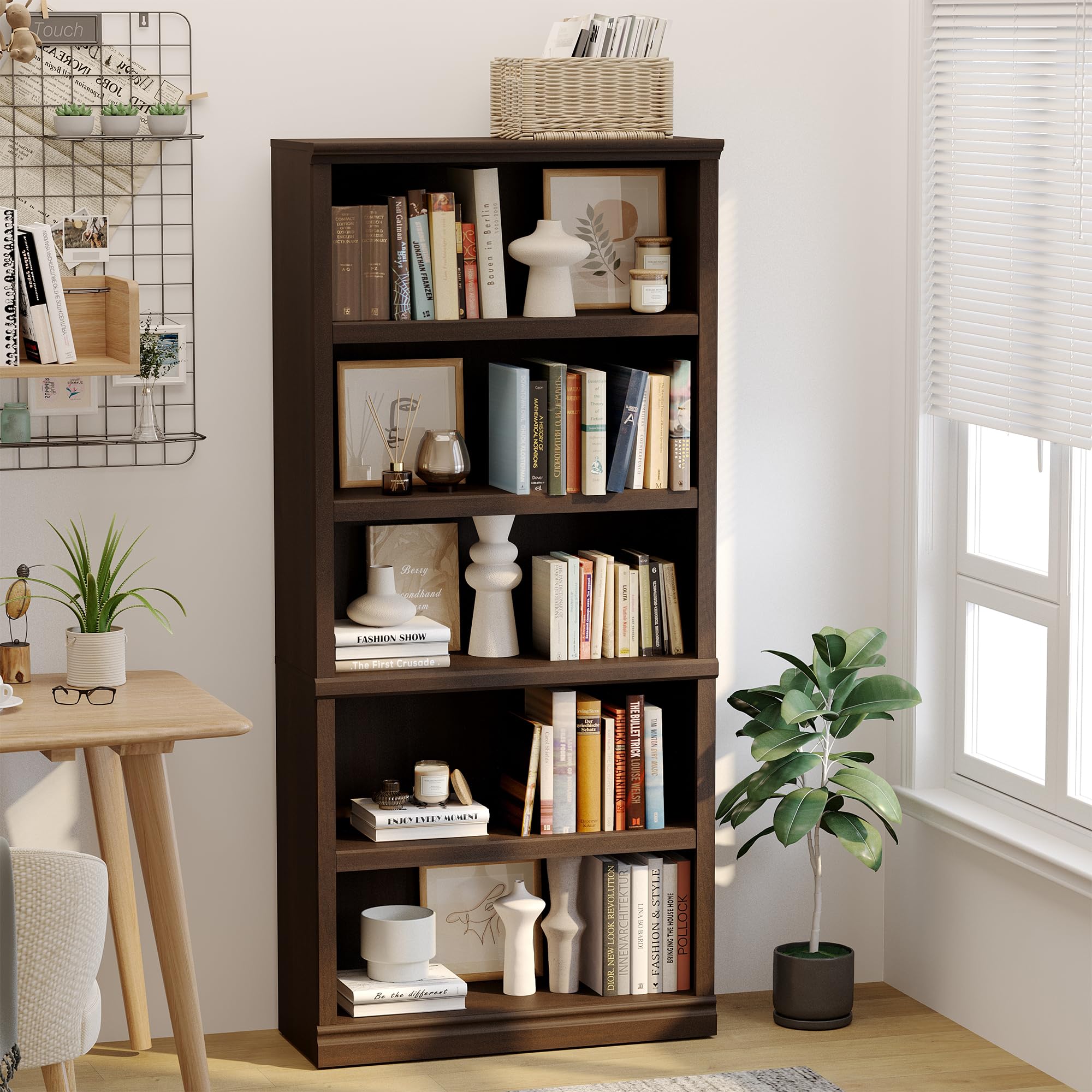 Amazon.com: blini 5-Shelf Tall Bookcase Wooden Bookshelves 33in