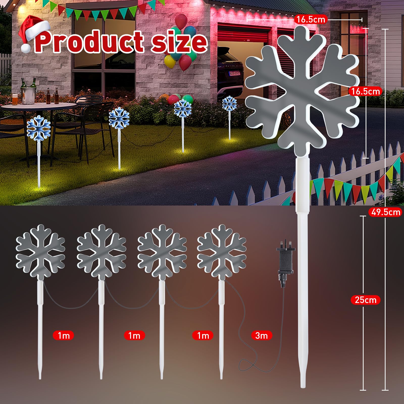 Quntis 3D LED Christmas Pathway Snowflake Lights 4Pack Mains Powered Christmas Path Infinity Lights with 8 Modes Timer Memory Function Mirror Tunnel Effect Xmas Decor Outdoor for Garden Yard Lawn - Image 3