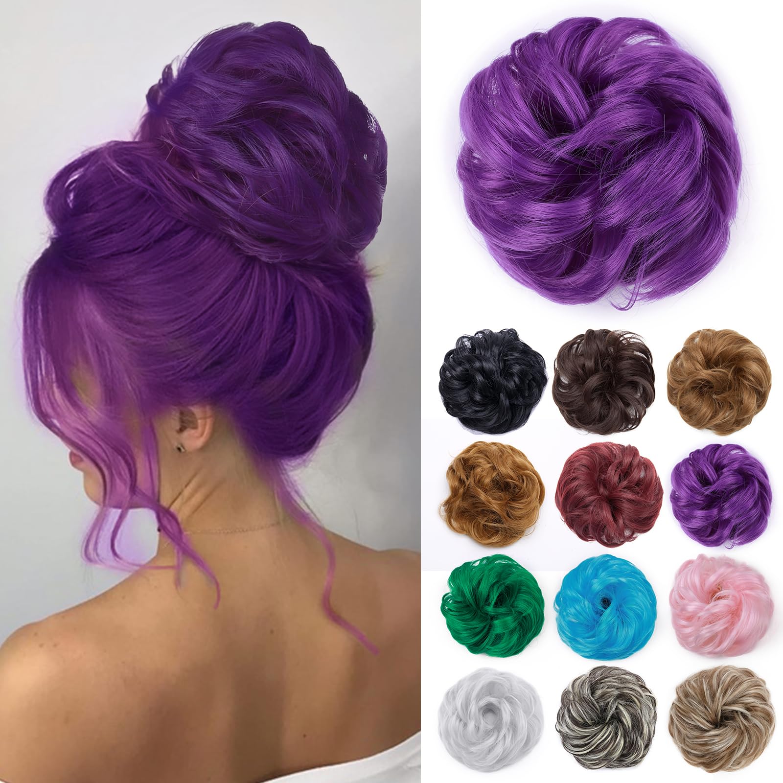 Benehair Hair Bun Hairpiece Scrunchy Updo Hair Pieces Top Knot Hairpiece Fluffy Scrunchies Donut Synthetic Curly Wavy Messy Chignons With Elastic