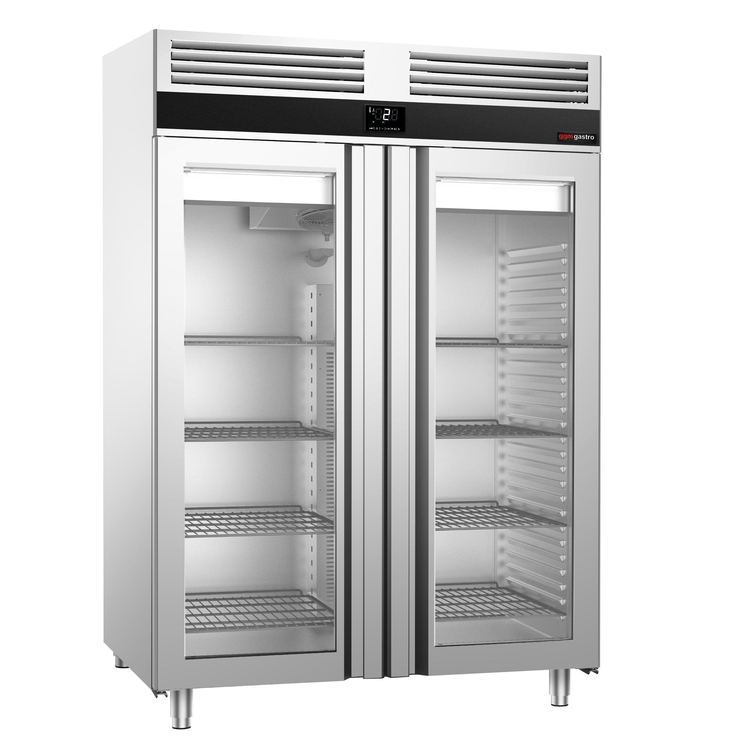 GGM Gastro Kühlschrank 1350 L, 1400 mm, 2 Glastüren | robuste Edelstahlbauweise, lebensmittelecht, energieeffiziente Umluftkühlung, wartungsfreundlich, für Dauereinsatz