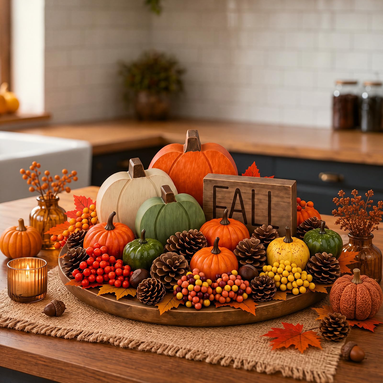 Amyhill Set di 39 decorazioni per vassoio a forma di zucca autunnale, kit
