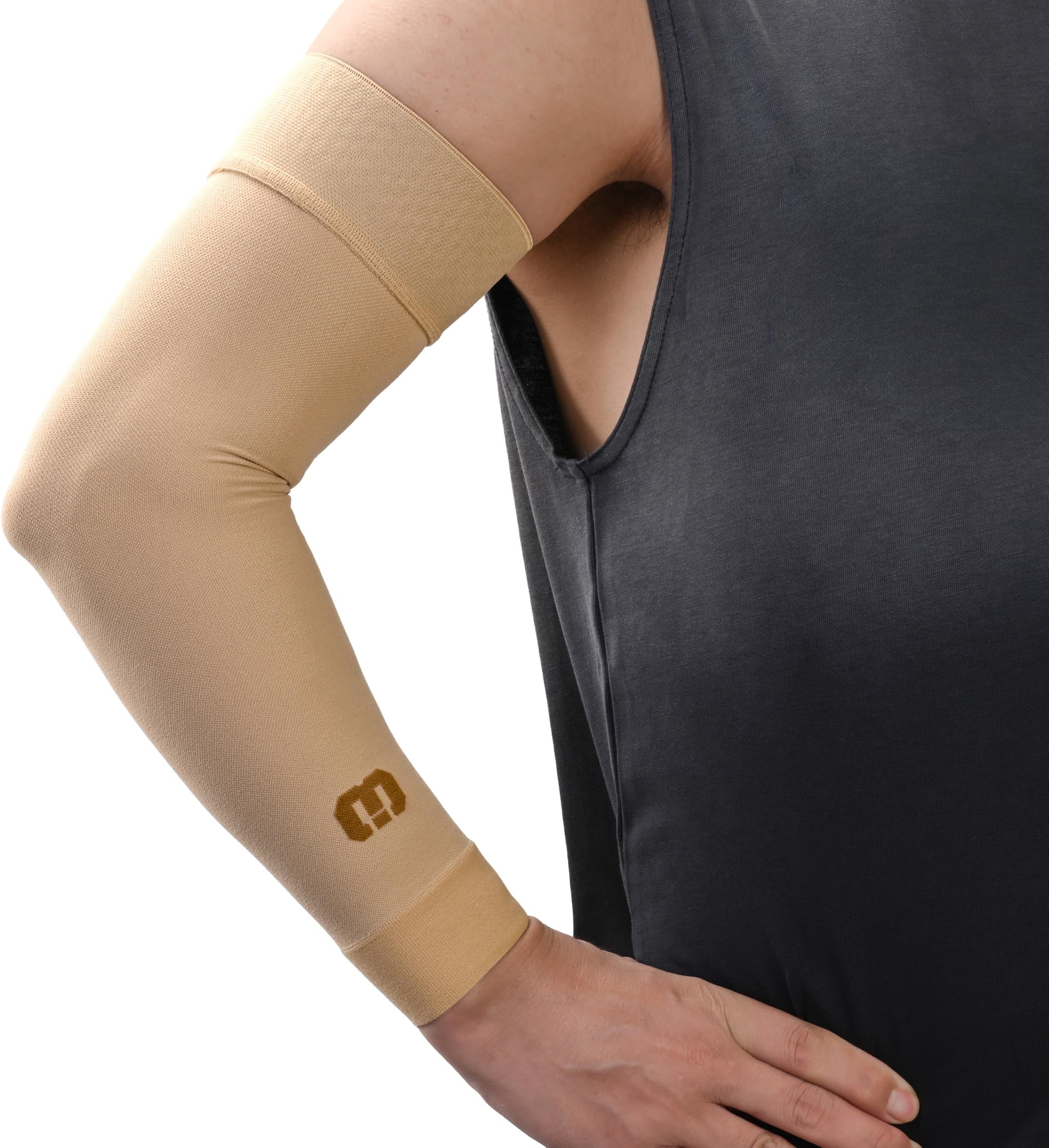 MGANG Lymphedema Compression Arm Sleeve for Women Men, Opaque, 15-20 mmHg Compression Full Arm Support with Silicone Band, Relieve Swelling, Edema, Post Surgery Recovery, Single