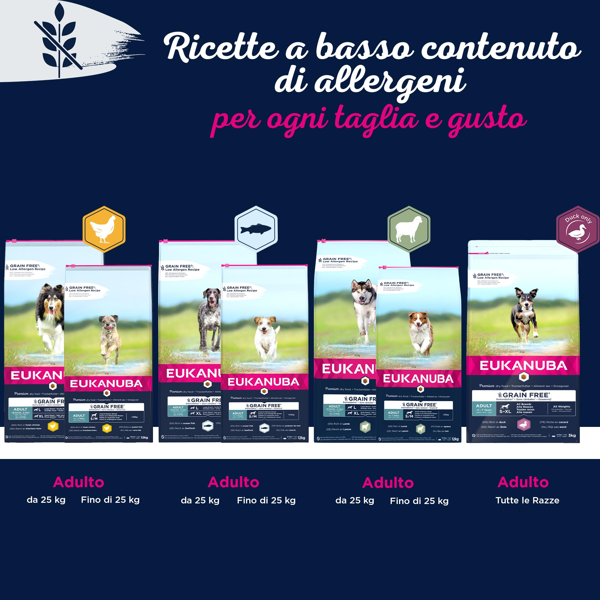 EUKANUBA Cibo per cani senza cereali con agnello per razze di taglia grande - alimento secco per cani adulti, 12 kg