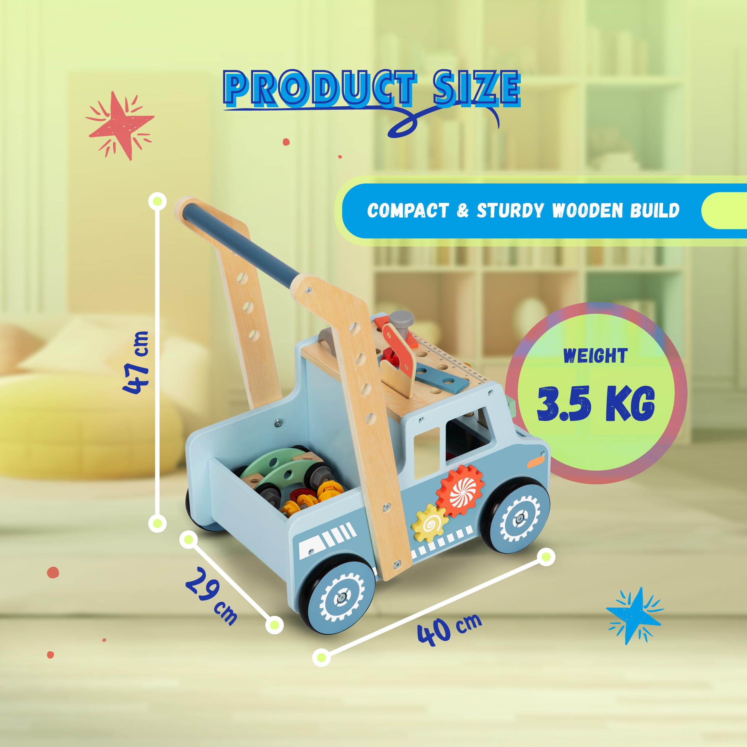 KAUZA Andador Bebé Madera 3 en 1, Montessori Caminador para Bebes 1–3 Años, Carrito con Almacenaje, Correpasillos Estable, Juguete Educativo Primeros Pasos, Centro Actividades Sensoriales, Asa Cómoda
