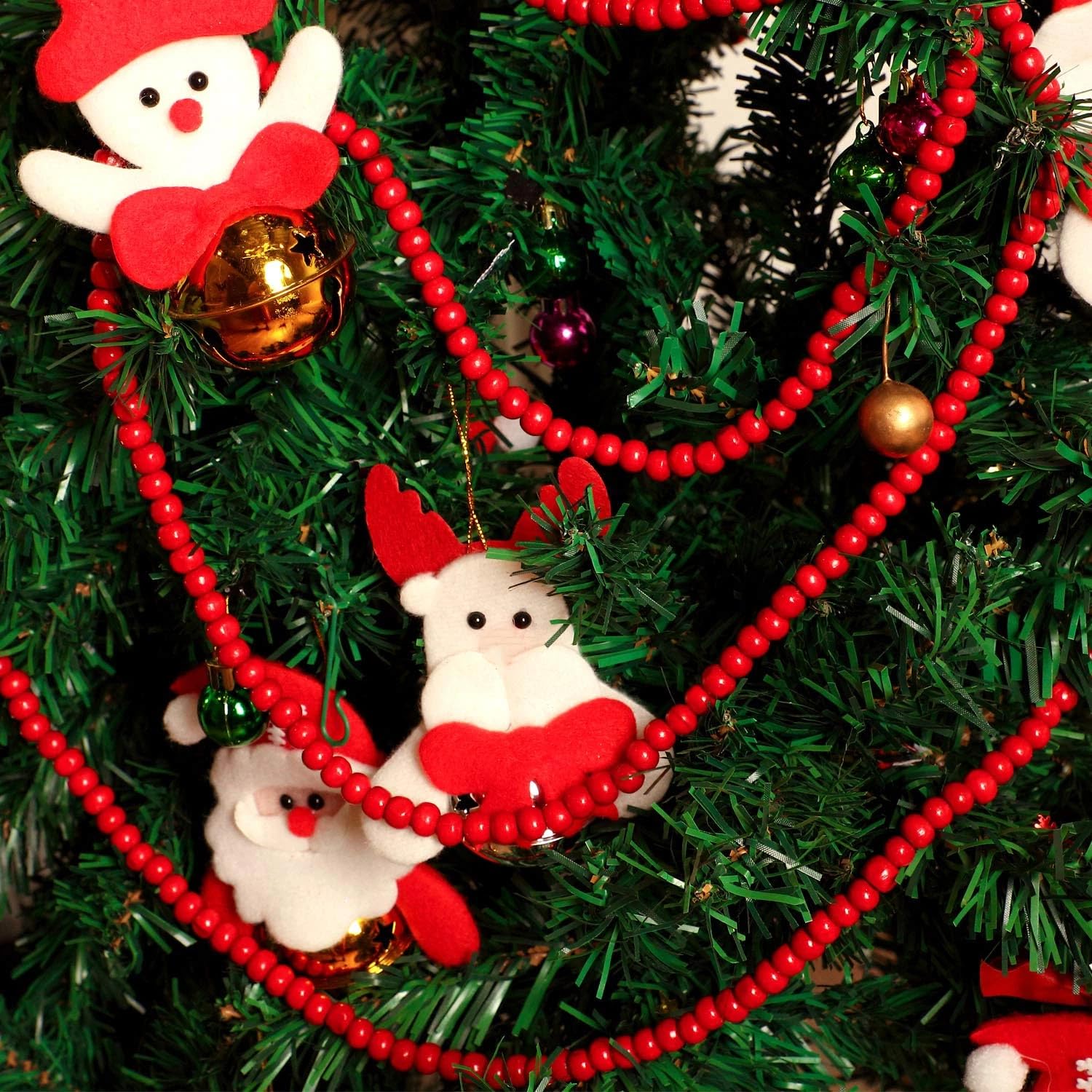 Guirnalda de Cuentas de Madera Guirnalda de Cuentas Redondas Rojas Decoraciones Navideñas Fiestas Navidad (Borgoña, 2 Piezas)