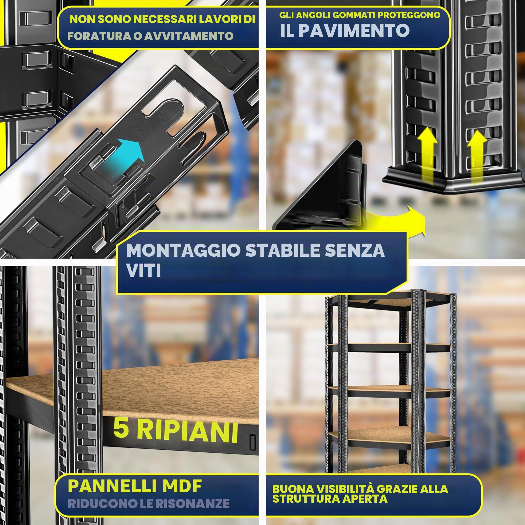 MASKO® Scaffale Angolare, Scaffale di Stoccaggio, per Carichi Pesanti, 180x75x40cm, fino a 875 kg, 5 Ripiani Regolabili, MDF in Metallo, Nero