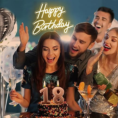 Miniatura 5 de Letrero de neón con texto en inglés Happy Birthday con luz Happy Birthday, Happy Birthday (feliz cumpleaños), para decoración de pared de fiesta de