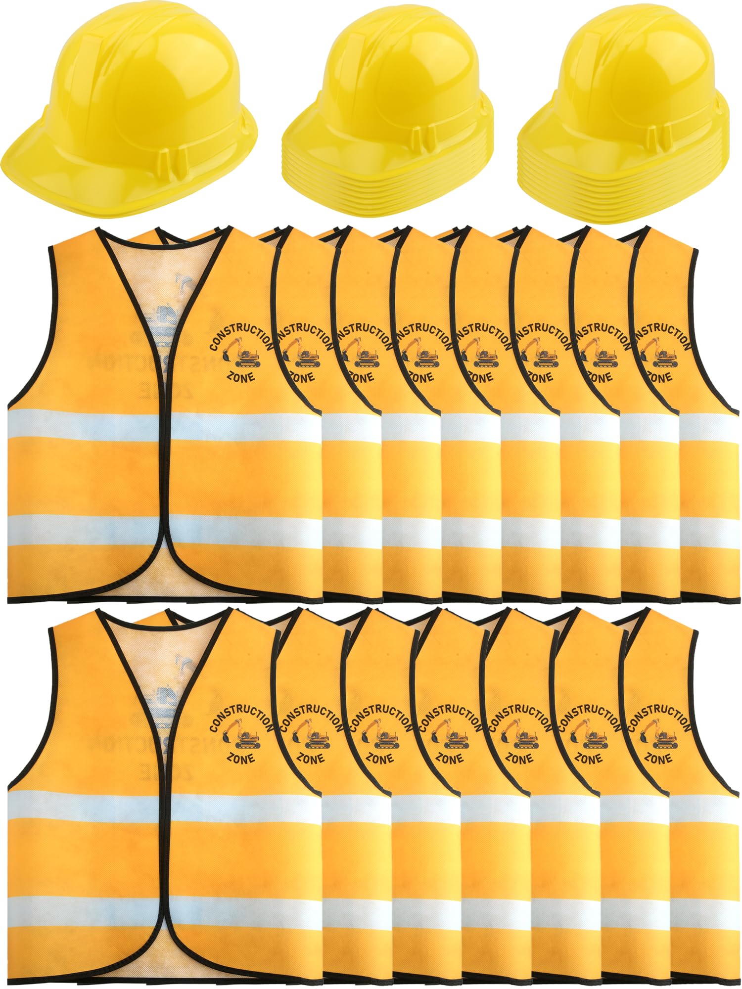 Puteraya 30 Pcs Kid Construction Worker Costume 15 Pcs Construction Vest 15 Pcs Construction Hat for Halloween Dress (Colour Style 1)