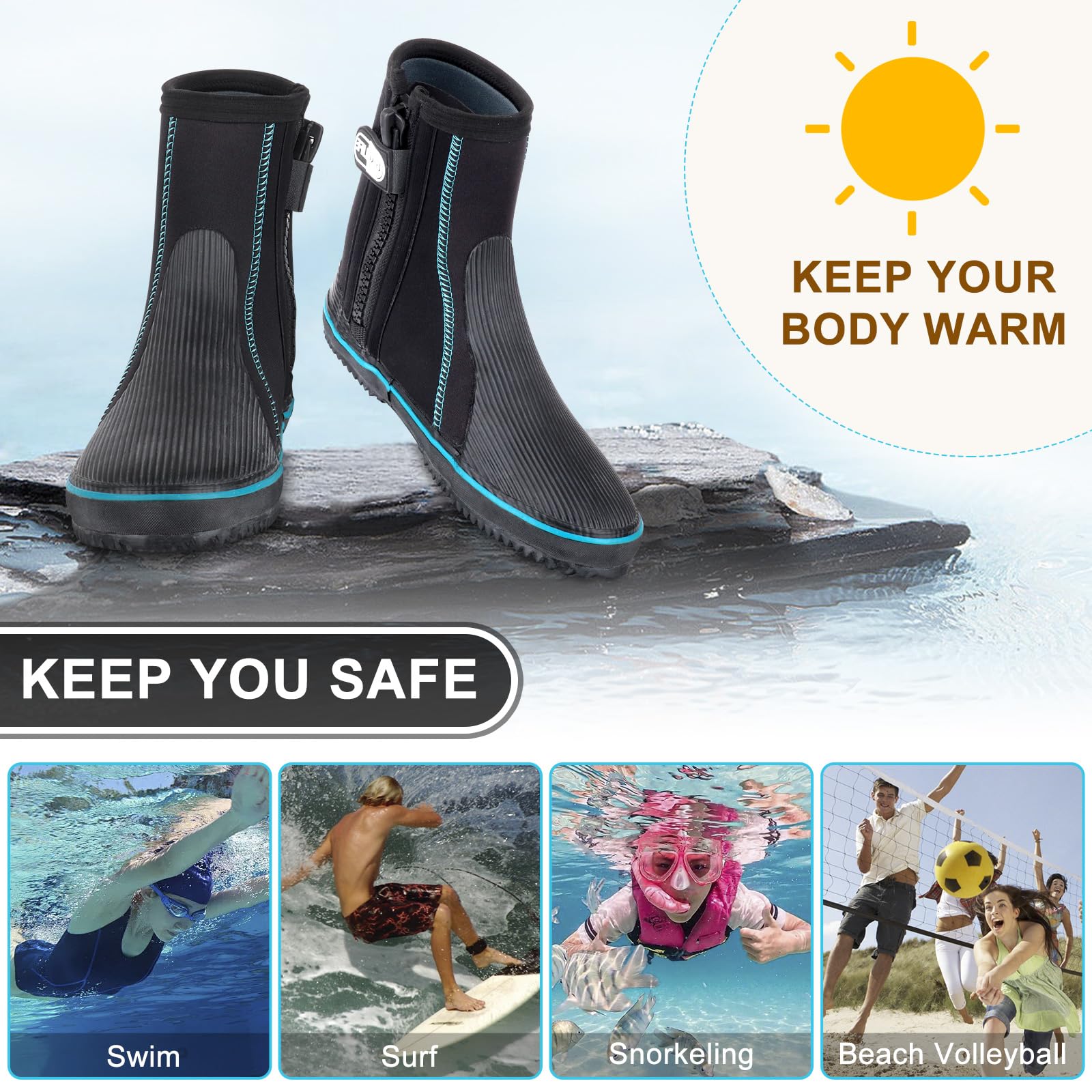 Buty neoprenowe, 5 mm, dla mężczyzn i kobiet, buty do nurkowania z antypoślizgową gumową podeszwą, neoprenowe, do nurkowania, surfowania, raftingu, na plażę, do siatkówki