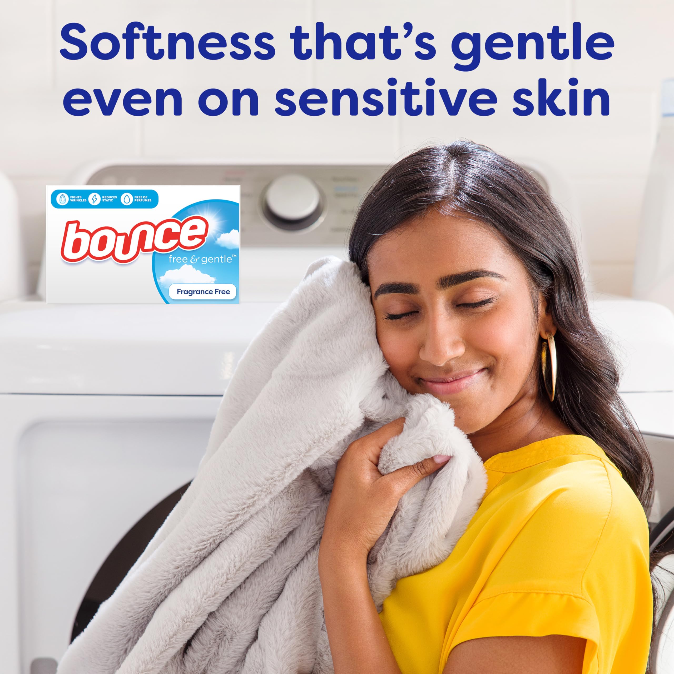 Bounce Free & Gentle – Toallitas de secado – sin perfume · 330 unidades de toallitas suavizantes para la secadora · Para pieles sensibles · Antiestático
