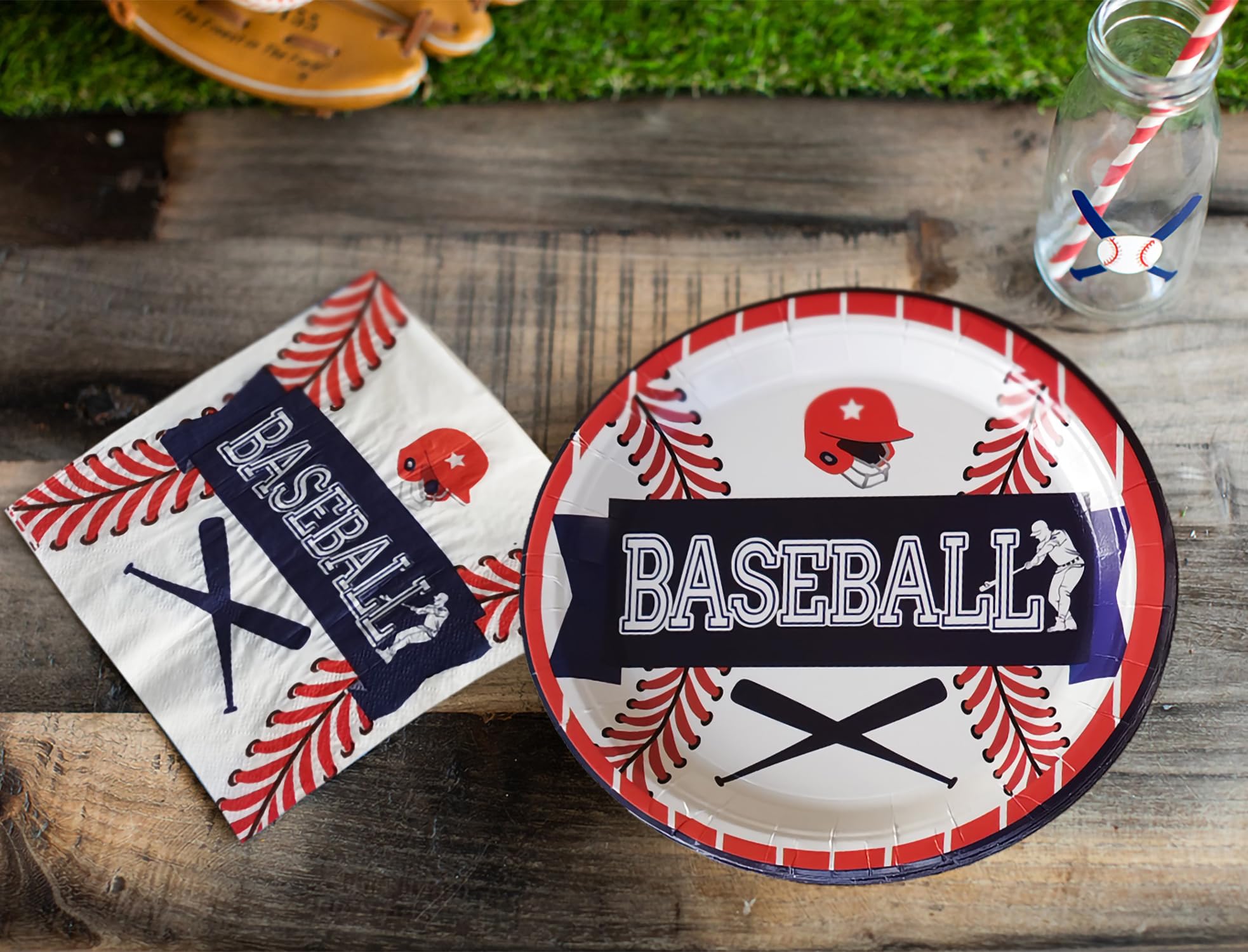 Condition photo showing New/Like New for Baseball Party Supplies (100 pcs) Baseball Plates, Baseball Napkins, Baseball Plates and Napkins for Birthday Party, Baseball Paper Plates, Forks, Baseball Themed Party Decorations, 25 Serves
