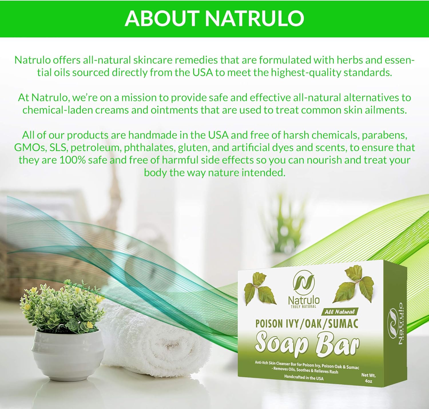 Natrulo Poison Ivy Soap Bar - All Natural Poison Ivy Treatment - Anti-Itch Skin Cleanser Bar for Poison Ivy, Poison Oak & Sumac - Removes Oils, Soothes & Relieves Rashes - 4 oz Bar Made in USA : Health & Household