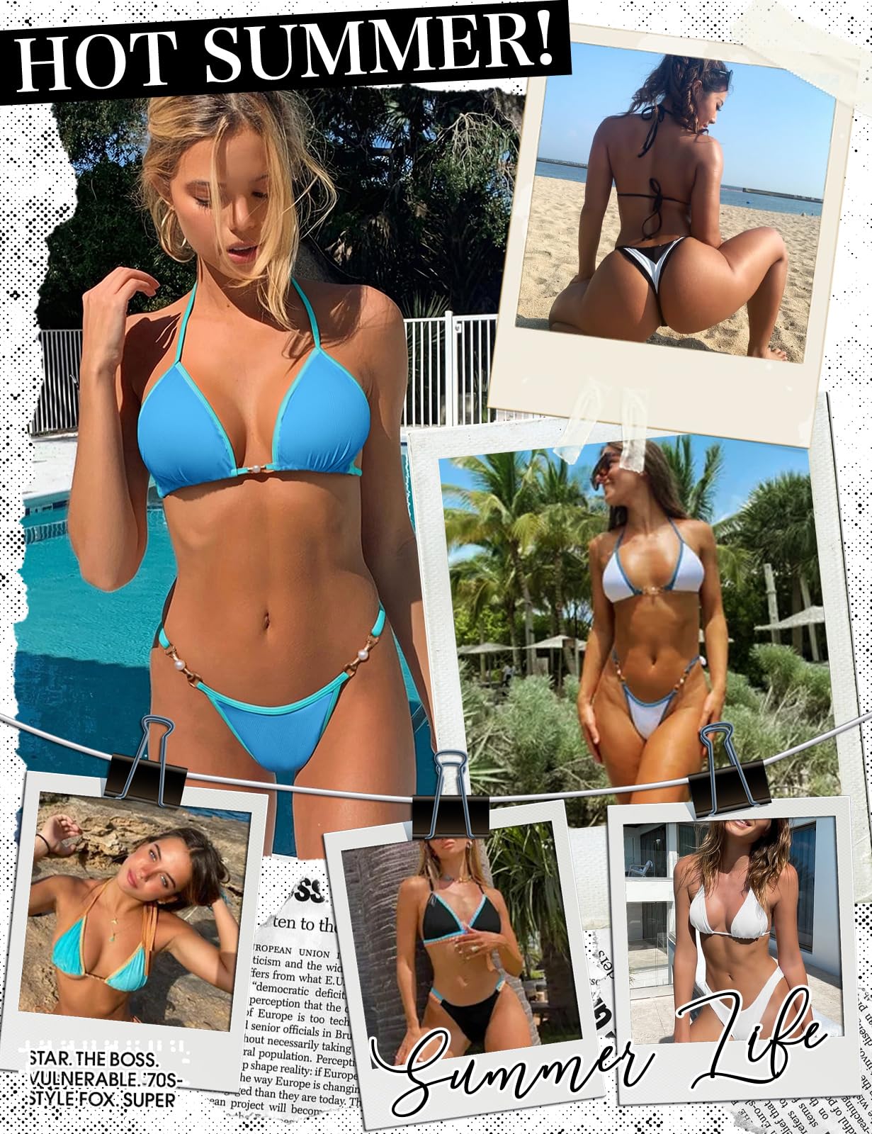 Nadeer Bikini Mujer Sexy Traje de Baño de Dos Piezas Halter Triángulo Bikini Top Cintura Baja Tanga Bañador Ropa de Playa