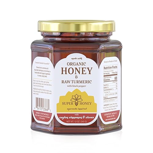 Miniatura 1 de Super Honey - Miel orgánica - Miel de cúrcuma con canela de Ceilán, clavo y pimienta negra más canela molida, miel para té, miel cruda de eucalipto,