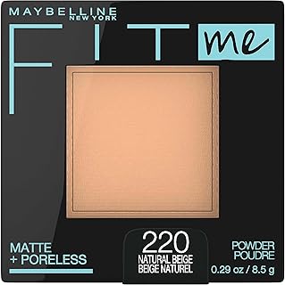 MAYBELLINE Fit Me - Polvo fijador y polvo de maquillaje facial prensado que minimiza los poros y es mate, color beige natural, 1 unidad
