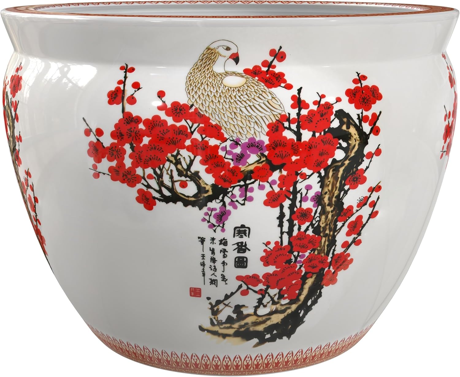 Red Lantern 14" Cherry Blossom Porcelain Fishbowl Planter