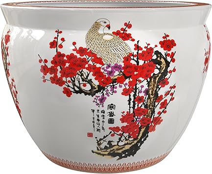 Red Lantern 12" Cherry Blossom Porcelain Fishbowl Planter