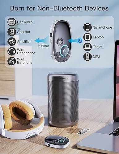 Miniatura 3 de Arsvita Receptor auxiliar Bluetooth para automóvil, adaptador de audio portátil con Bluetooth 5.0, transmisión de música para estéreo doméstico,