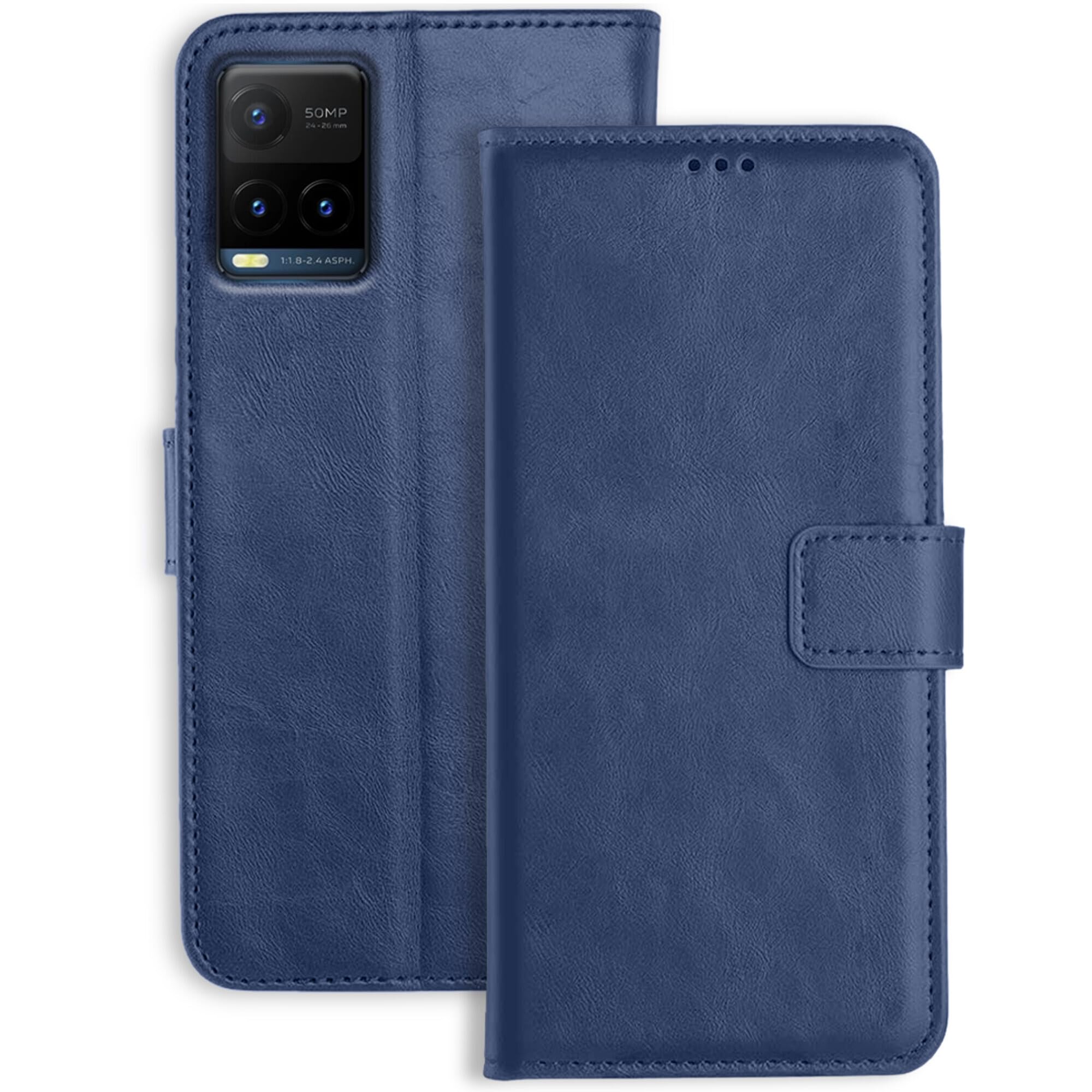 Orosky Vivo Y21T Flip Back Cover Case | Inbuilt Stand & Pockets | Magnetic Shockproof Leather Wallet Style Flip Case for Vivo Y21T (Blue) (B09SBKFD34) Amazon Price History, Amazon Price Tracker