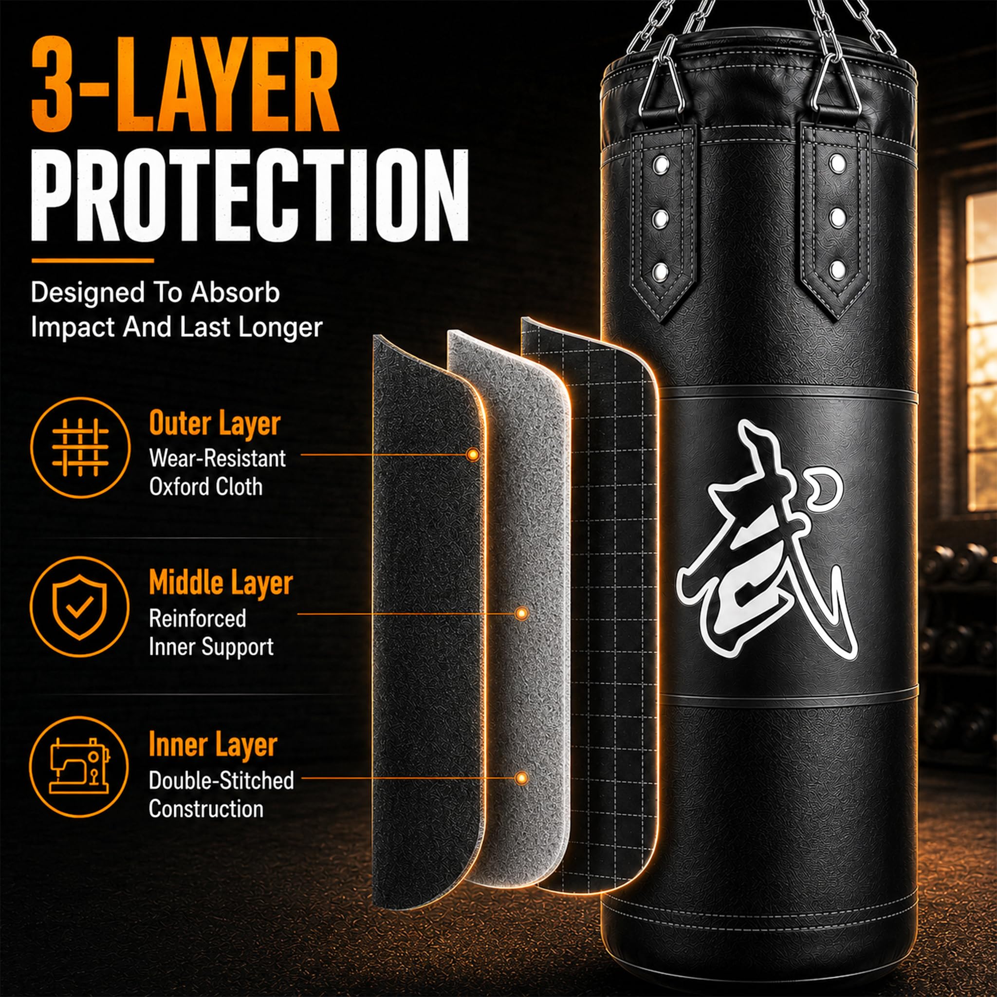 Saco de boxeo Set para Adultos, Adolescentes, Niños, 1.2m Oxford con gancho de techo, cadenas, guantes, Entrenador de agarre, cuerda para saltar -MMA, Karate, Kickboxing, Boxeo, Home-Gym(sin rellenar)