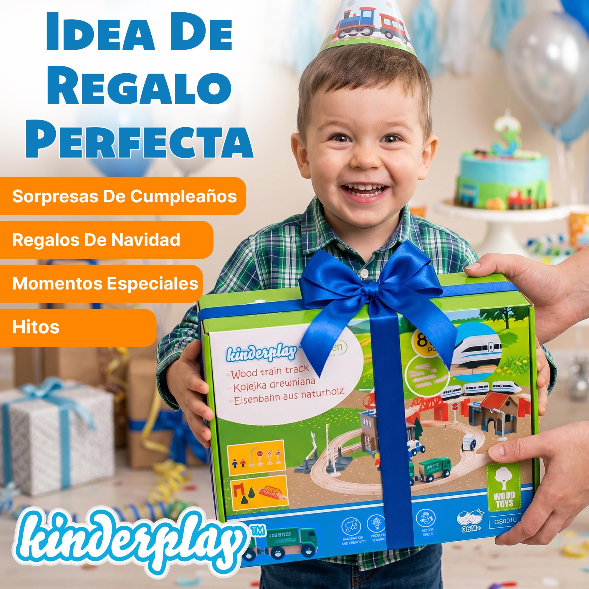 Tren de Madera para Niños - Green Series Modelo GS0010, Tren Juguete con 80 Elementos, Ideal para Niños de 2-3 Años, Vías y Trenes de Juguetes para Niños