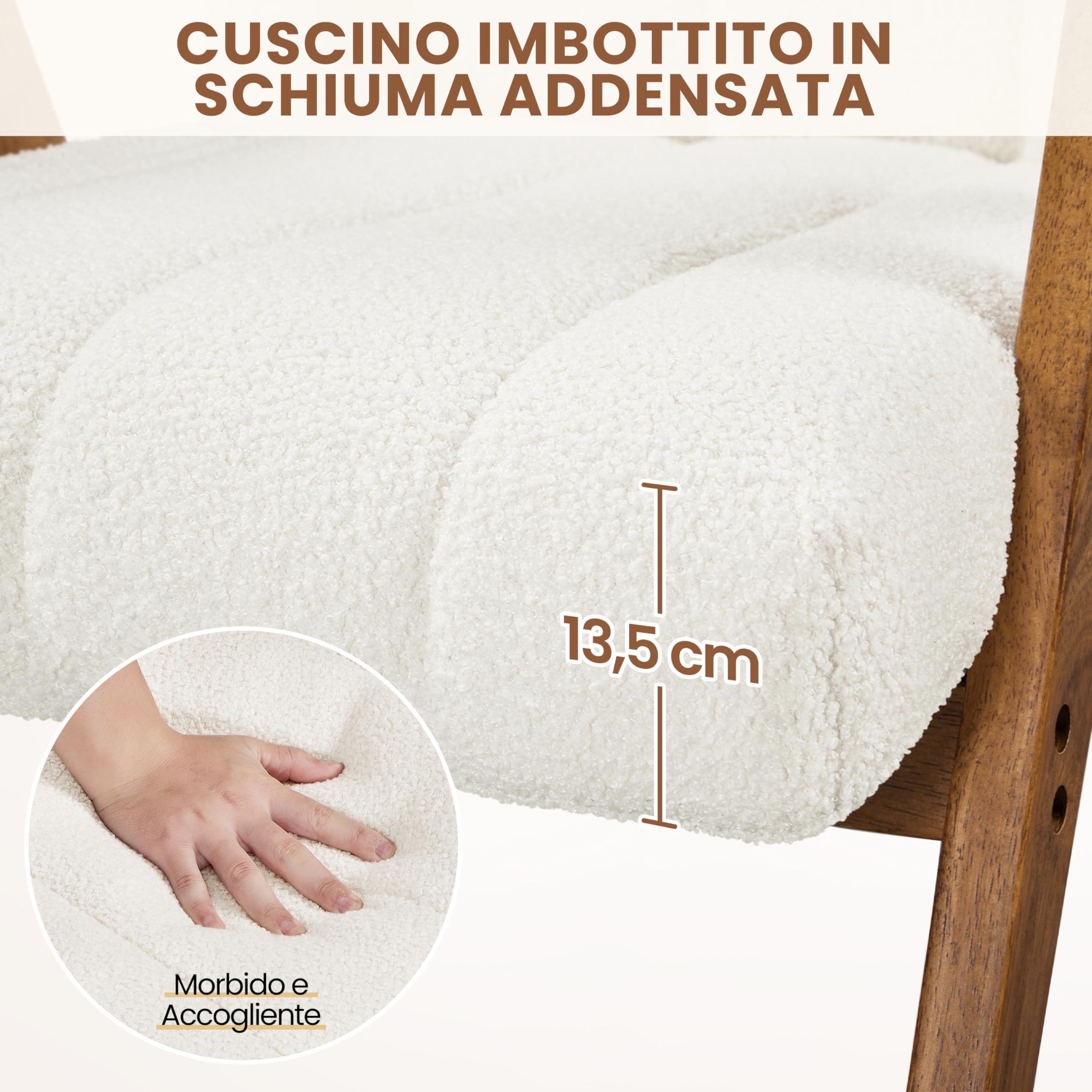 Yaheetech Poltrona Imbottita da Salotto Moderna Poltrocina in Tessuto Bouclé Sedia Gambe a V in Legno 60,5 × 68,5 × 73 cm per Angoli di Lettura Soggiorno Camere da Letto Bianco