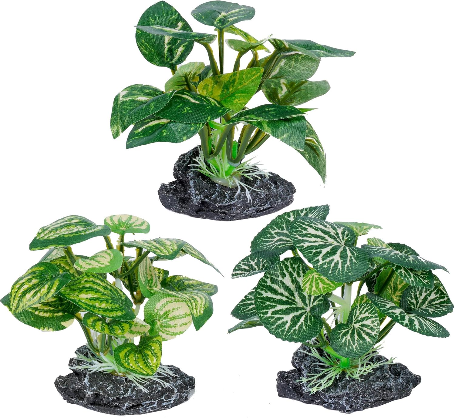 Ameliade Aquarium Plants Fish Tank Decorations Betta Silk Leaf Pad Hammock Cichlid Hides Decor Small Fish Bowl Accessories Ornaments Turtle Reptiles Axolotl Artificial Plants (3 PCS)