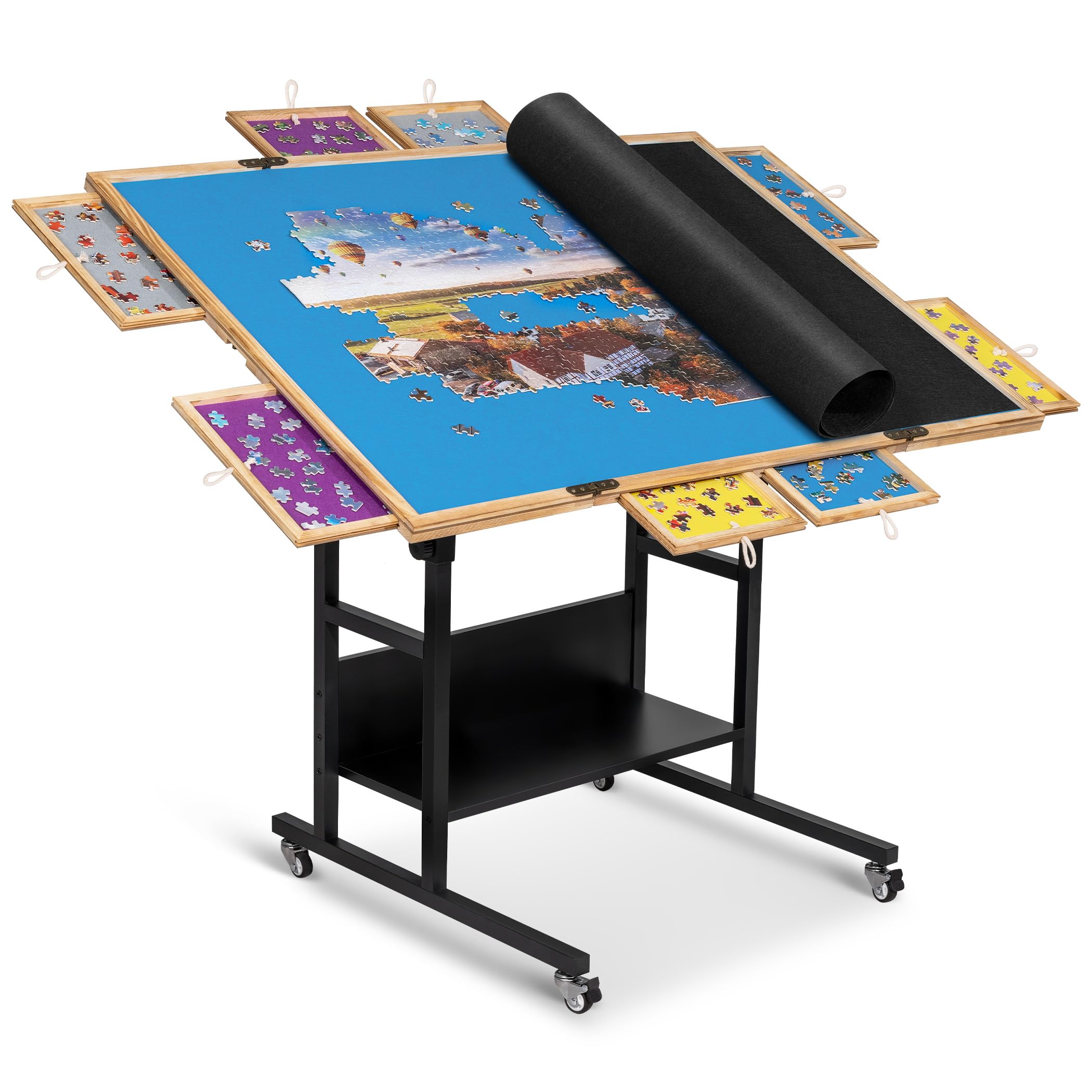 Becko US Tavola per puzzle con 6 vassoi di ordinamento, supporto pieghevole per la regolazione, copertura in feltro per proteggere i tuoi puzzle, memorizzare fino a 1000, 1500, 2000