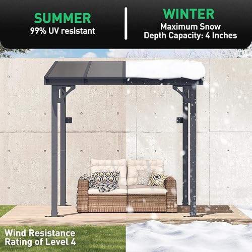 Miniatura 4 de Aoxun Gazebo de 10 x 10 pies, pérgola de kioscos montada en la pared, patio al aire libre, toldos de glorieta con techo inclinado, para porche,