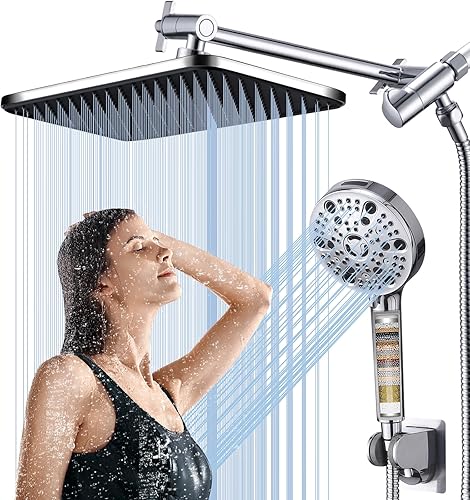 Cabezal de ducha filtrado de 14 pulgadas, 9 modos de pulverización, regadera de lluvia de mano de alta presión con filtros, cabezales de ducha
