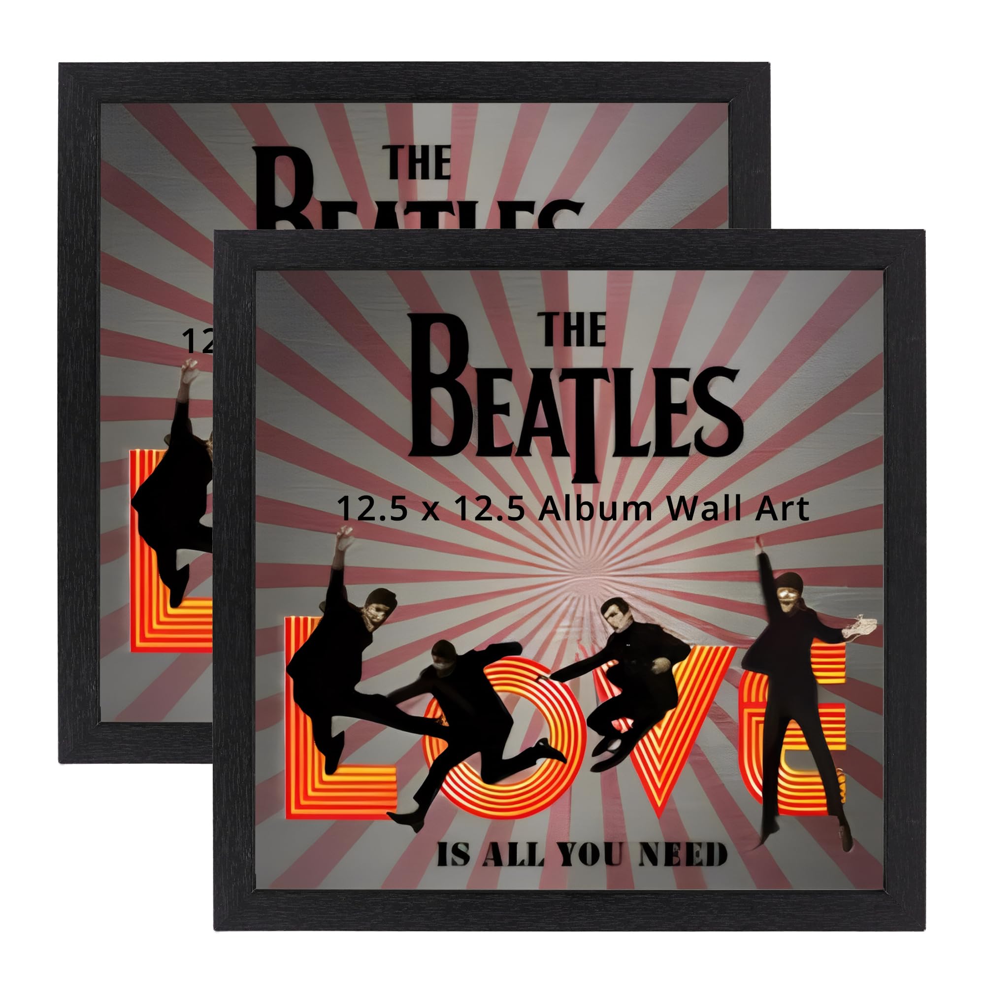 Confezione da 2 cornici per dischi da 31,8 x 31,8 cm, colore nero, in vinile, da appendere alla parete, con vero vetro