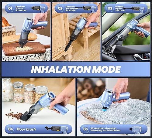 Miniatura 6 de Aspirador de mano inalámbrico portátil con 15000 PA, plumero de aire de 120 W, motor sin escobillas, mini aspiradora de automóvil para automóvil y