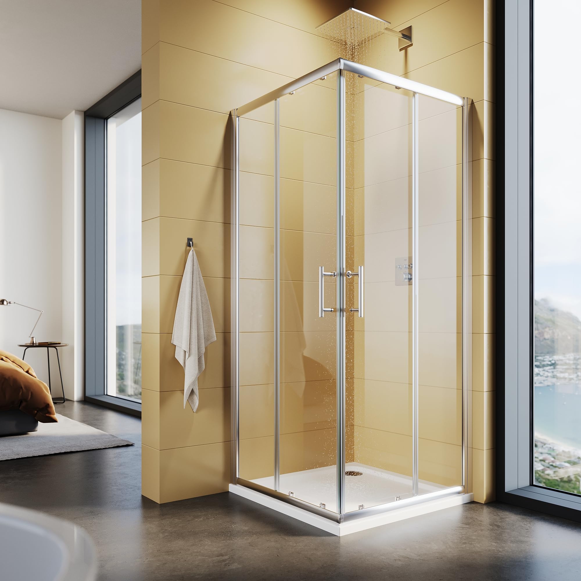 Cabina de ducha 90x90 cm Puerta doble corredera Entrada por la esquina Mampara de ducha Ducha de vidrio templado de 5 mm de seguridad Altura de la puerta de la ducha 185 cm