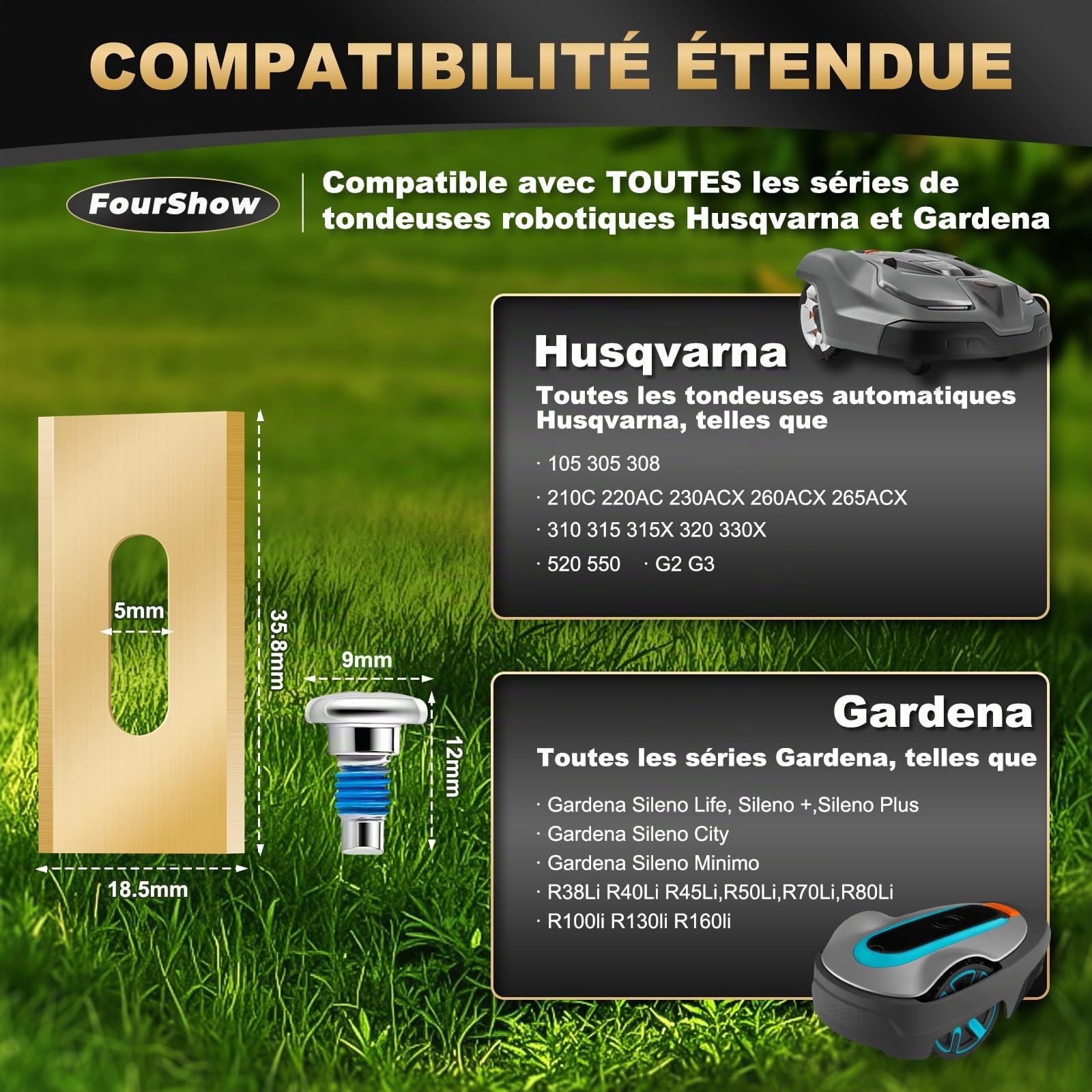 36 pièces de lames Endurance compatibles avec TOUS les robots tondeuses Husqvarna, lames de remplacement durables en titane, y compris des vis avec revêtement de sécurité