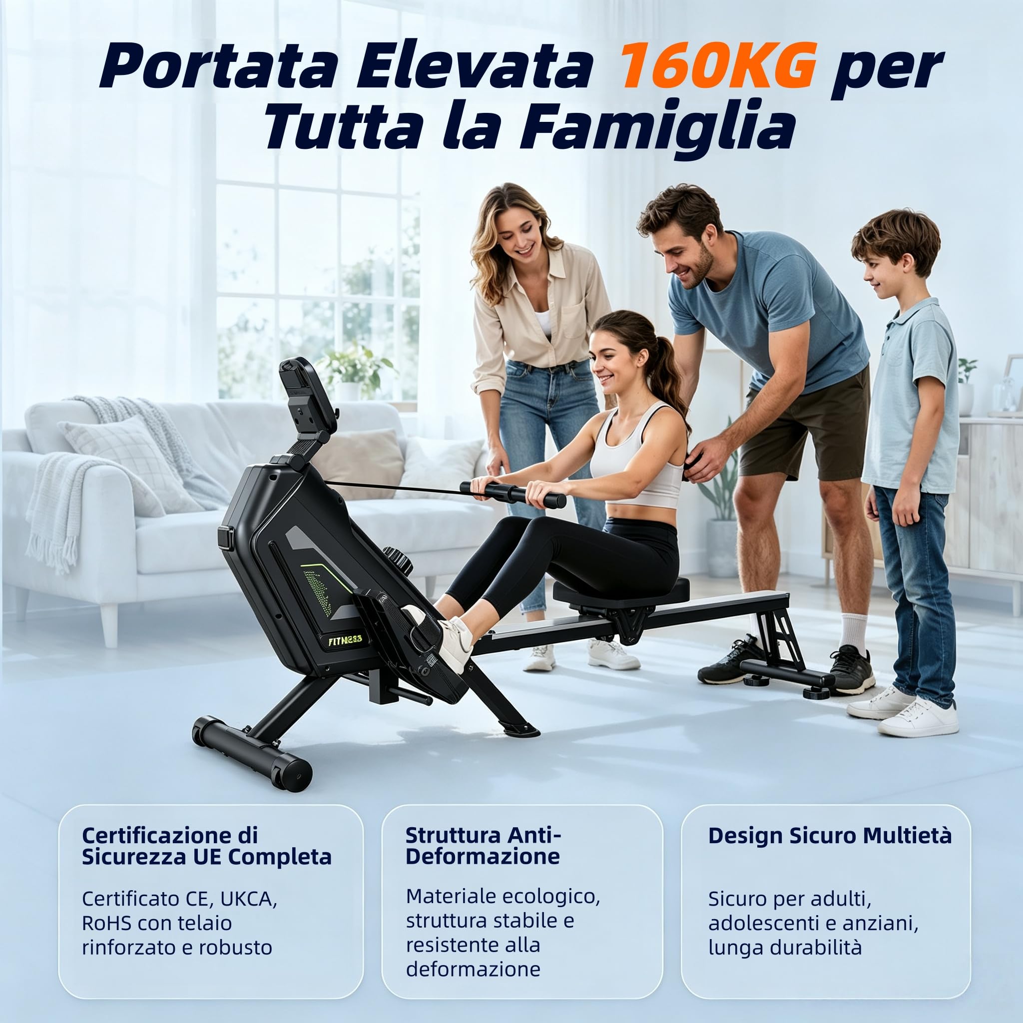 Vogatore Magnetico Silenzioso con Bluetooth FTMS per Casa