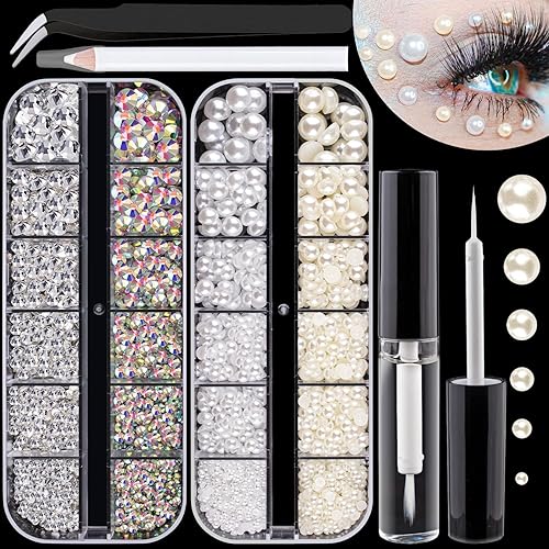 Gemas faciales para maquillaje con pegamento, cristal redondo AB y diamantes de imitación transparentes de 0.079 a 0.198 pulgadas y 4 colores con