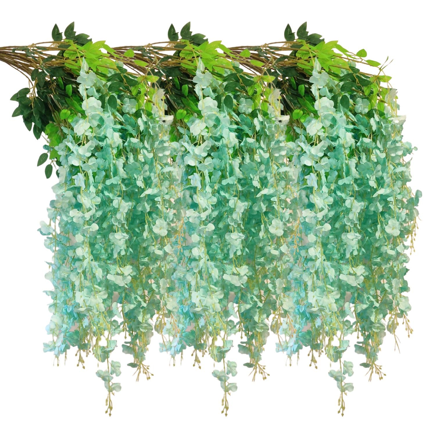 SATYAM KRAFT 6 Pcs (43.2 inch) Artificial Wisteria Vine Garland | Long Silk Hanging Flowers String for Wedding Decoration Items, Mandap, Christmas Party, Festival Event & Home Decor (Sky Blue)