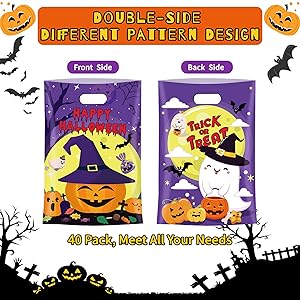 40 Pcs Happy Halloween Treat Bags With Handles - Assorted Trick-or-Treat Goodie Bags, Party Favor Plastic Candy Container, Cute Ghost Pumpkin Design for Classroom Decorations