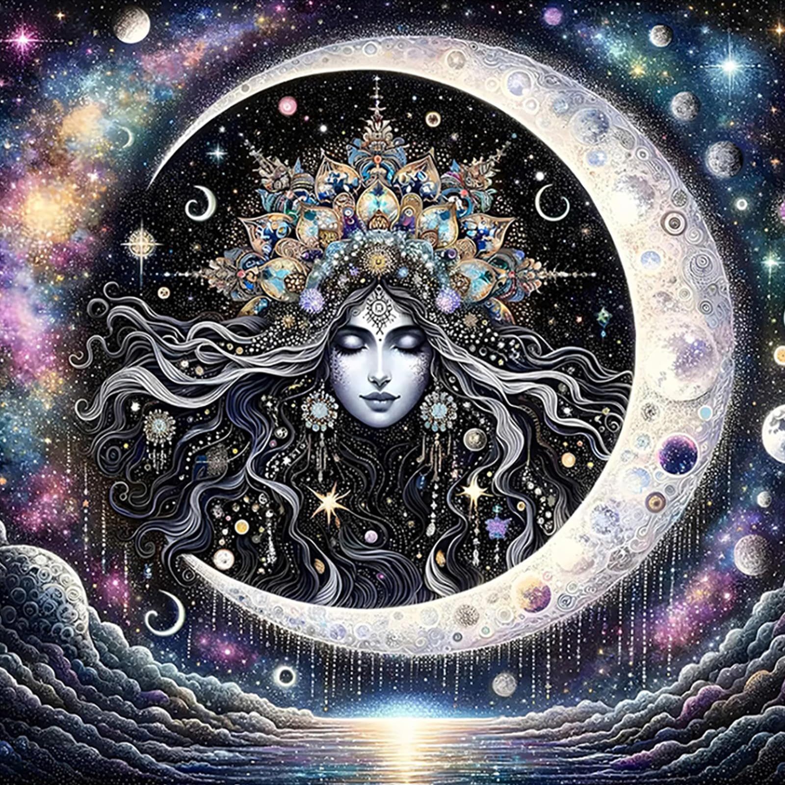 COMBYEO 5D DIY Diamond Painting Kits for Adults, Mandala Moon Girl Full Drill Diamond Art, Starry Diamond Art Kit Gem Art for Home Wall Decor (11.8 x 11.8 in)