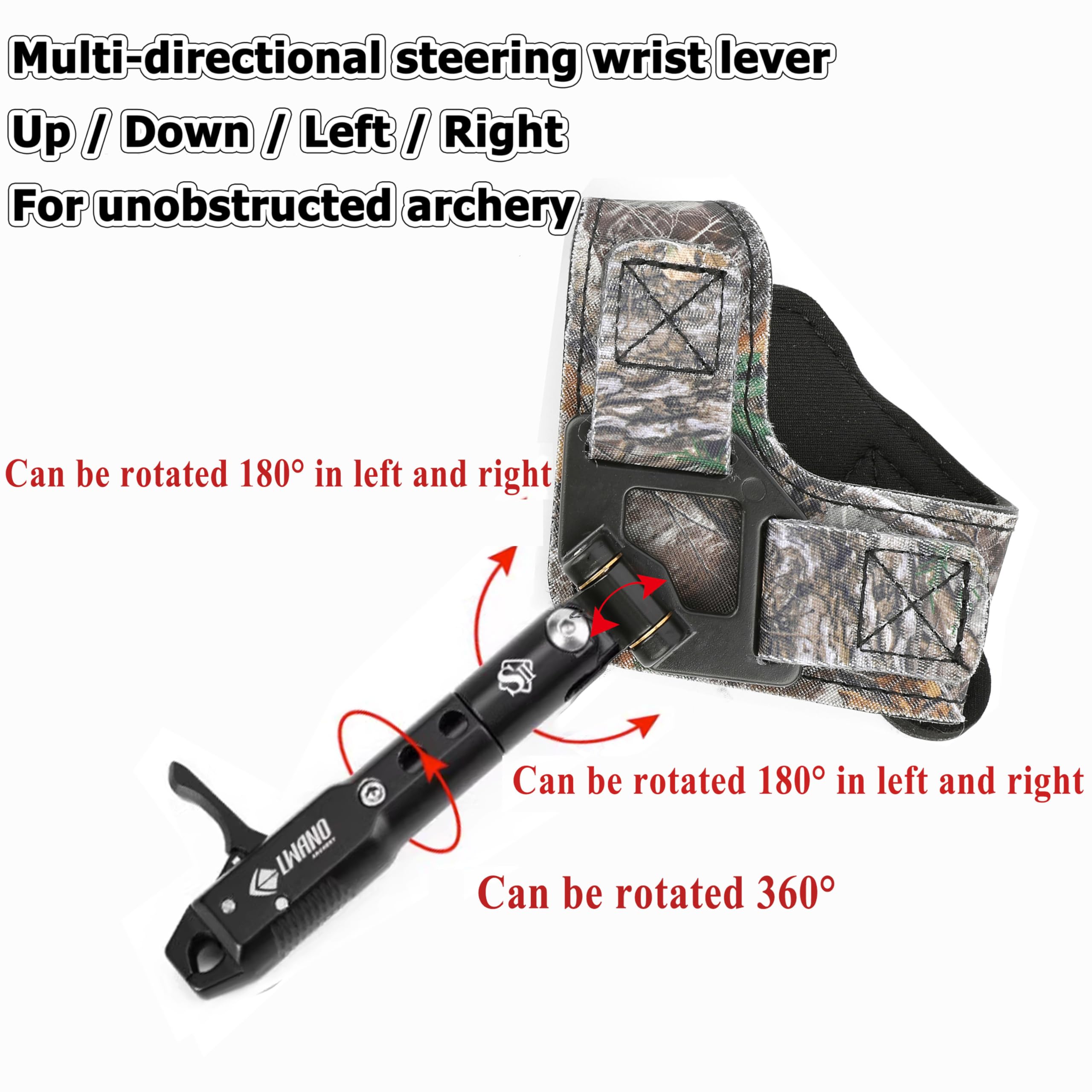 Archery Compound Bow Release String Release Aids Aluminum Alloy Bow Grip Caliper, Outdoor 360 Rotating with Adjustable Wrist Strap Cocking Aids for Hunting